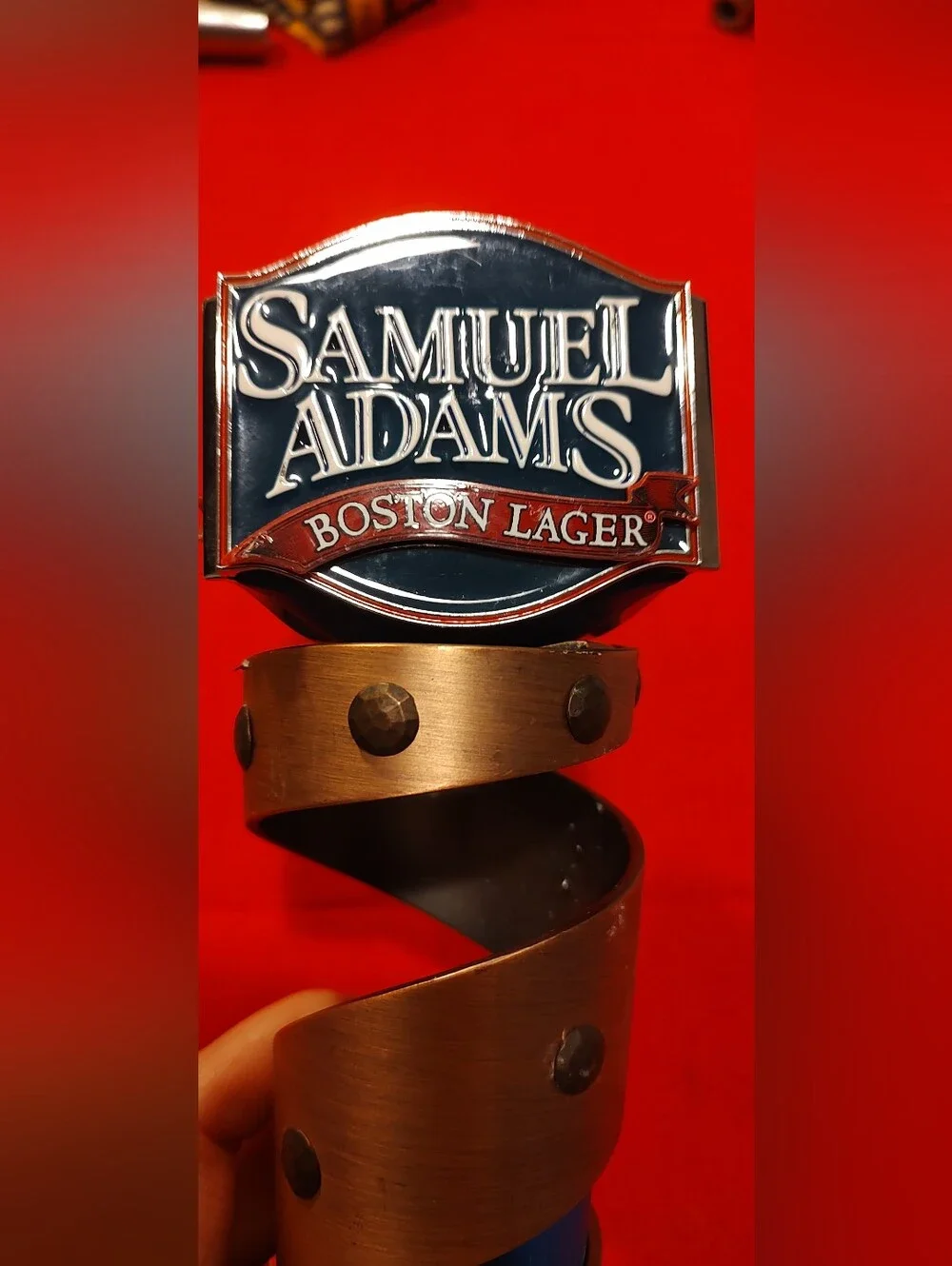 Samuel Adams Boston Lager Beer Tap Handle Blue Copper Spiral Rivet Design 13
